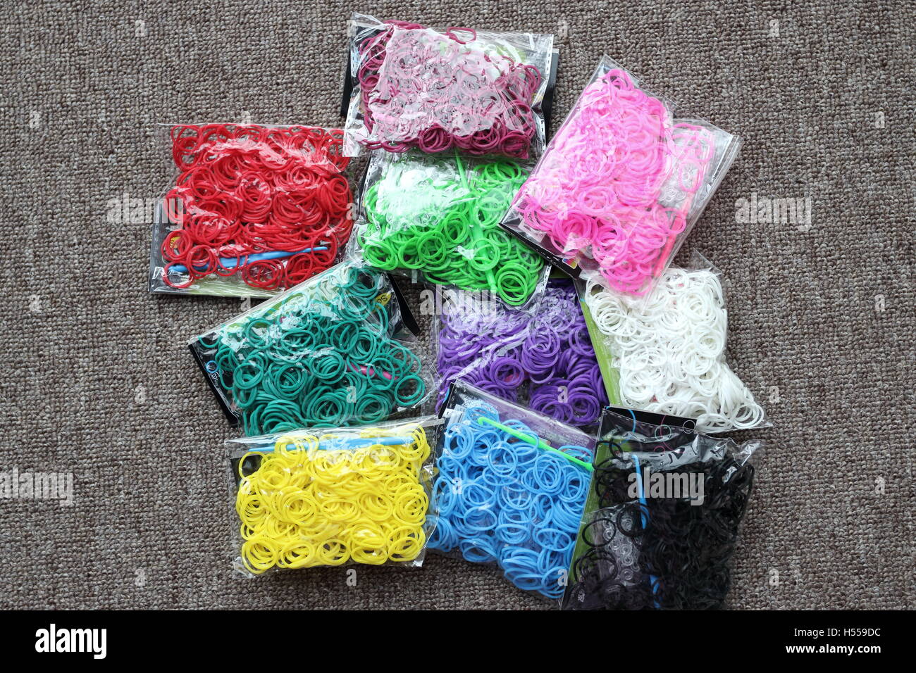 Colorful rubber loom bands Stock Photo