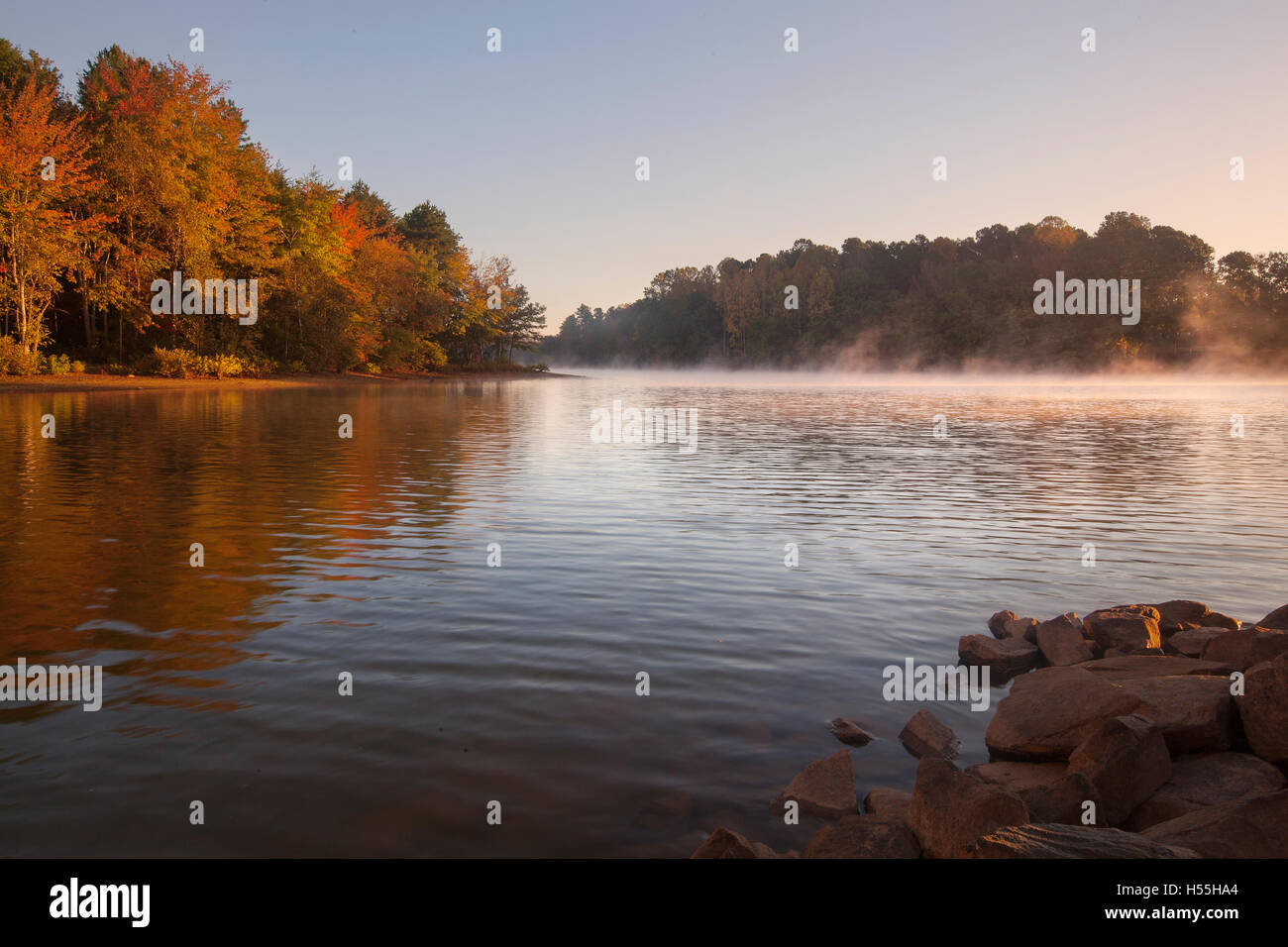 Autumn sunrise view of Lake Norman in Troutman, North Carolina Stock