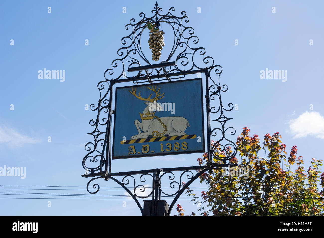 The 14th century Whyte Harte Hotel sign, High Street, Bletchingley, Surrey, England, United Kingdom Stock Photo