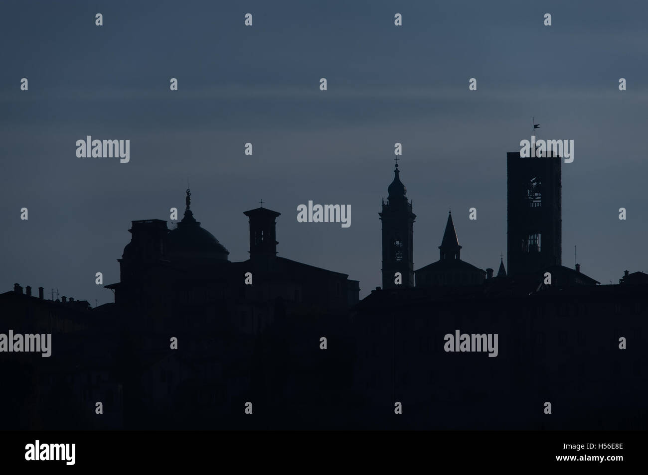 Silhouette of Bergamo high - citta alta - Italy Stock Photo - Alamy