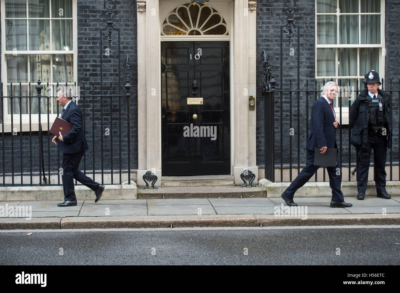 Downing Street.Cabinet Meeting.Pic Shows Liam Fox The International Trade Secretary and David Davies the Brexit Secretary leavin Stock Photo