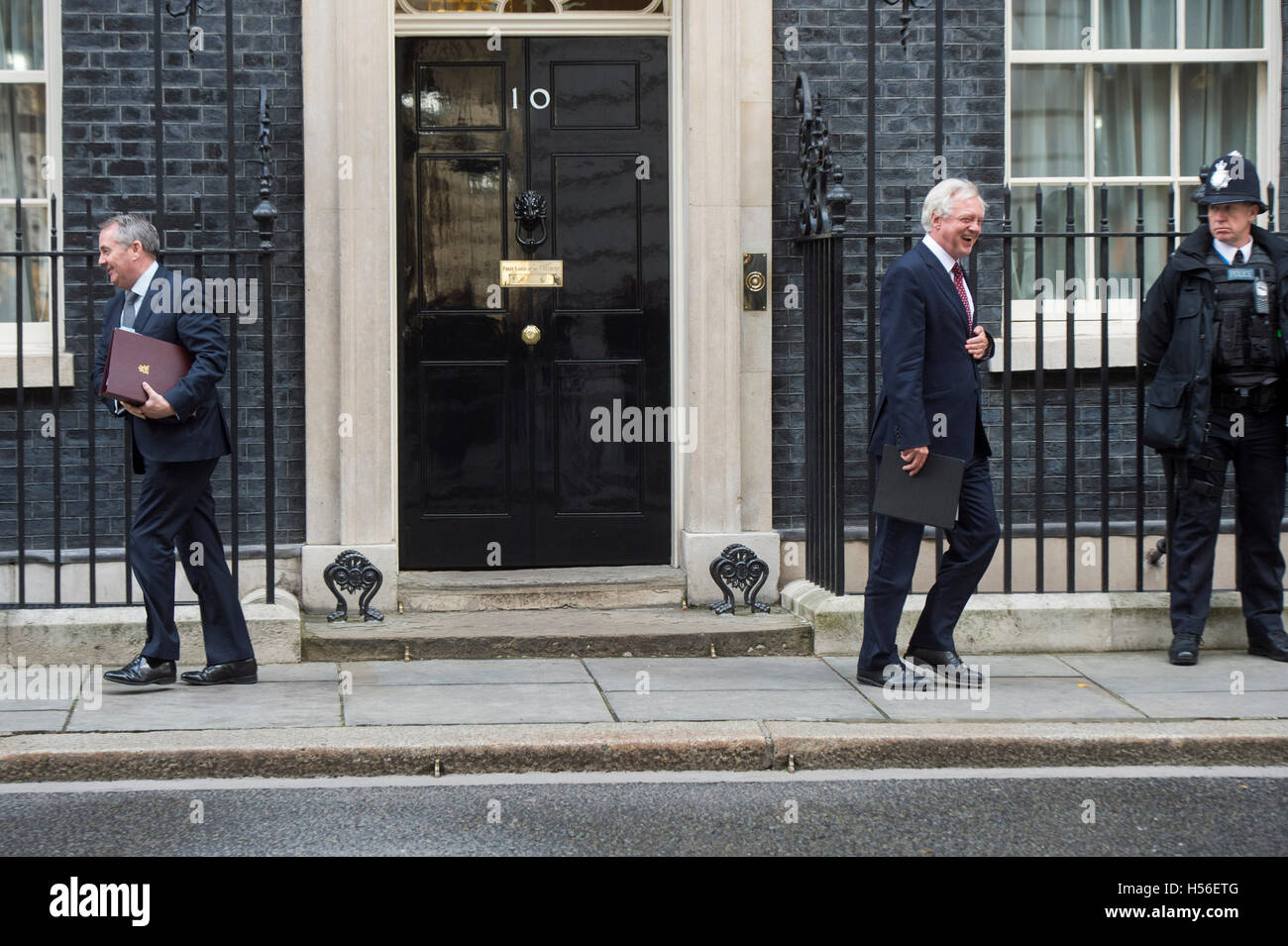 Downing Street.Cabinet Meeting.Pic Shows Liam Fox The International Trade Secretary and David Davies the Brexit Secretary leavin Stock Photo