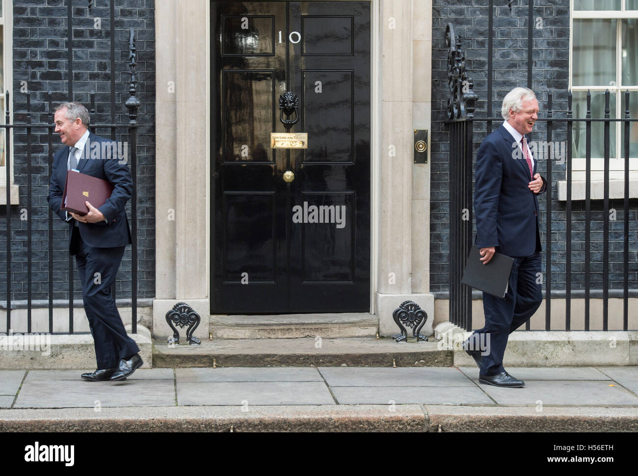 Downing Street.Cabinet Meeting.Pic Shows Liam Fox The International Trade Secretary and David Davies the Brexit Secretary leavin Stock Photo