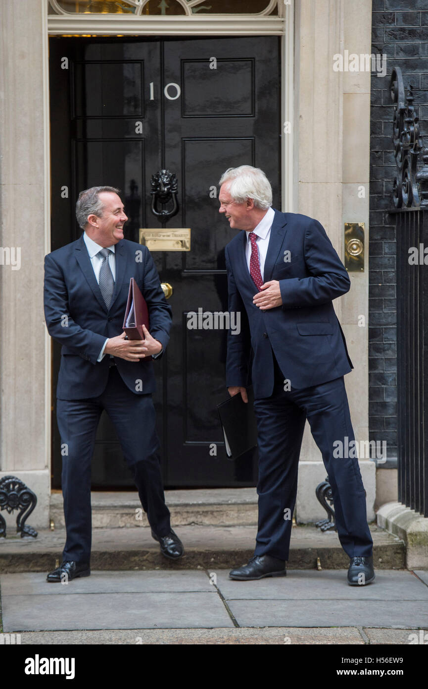 Downing Street.Cabinet Meeting.Pic Shows Liam Fox The International Trade Secretary and David Davies the Brexit Secretary leavin Stock Photo