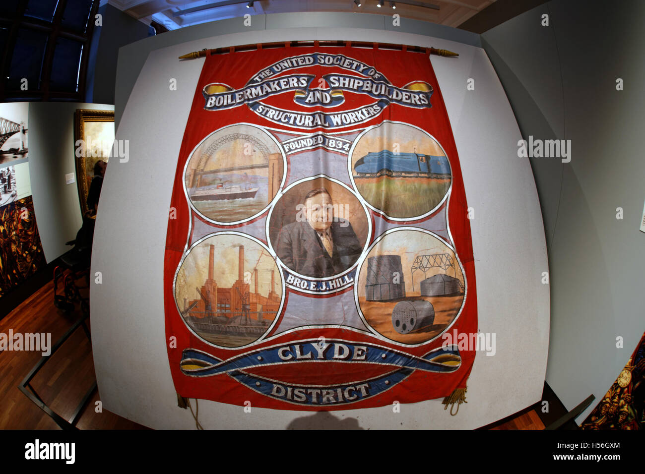 Trade union banner inside Glasgow Kelvingrove museum in the galleries Stock Photo
