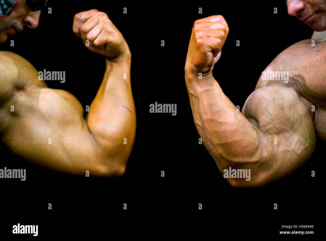 Arms of two bodybuilders during a bodybuilding show at the Fitness Fair  FIBO Power, Essen, North Rhine-Westphalia Stock Photo - Alamy