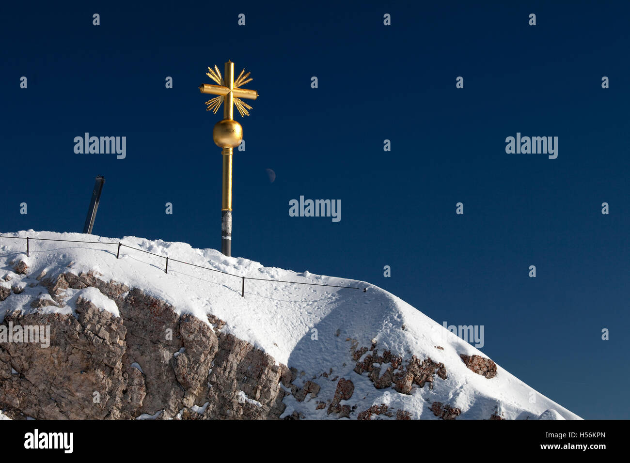 Summit cross, Zugspitze Mountain, 2962m, winter, Bavaria Stock Photo