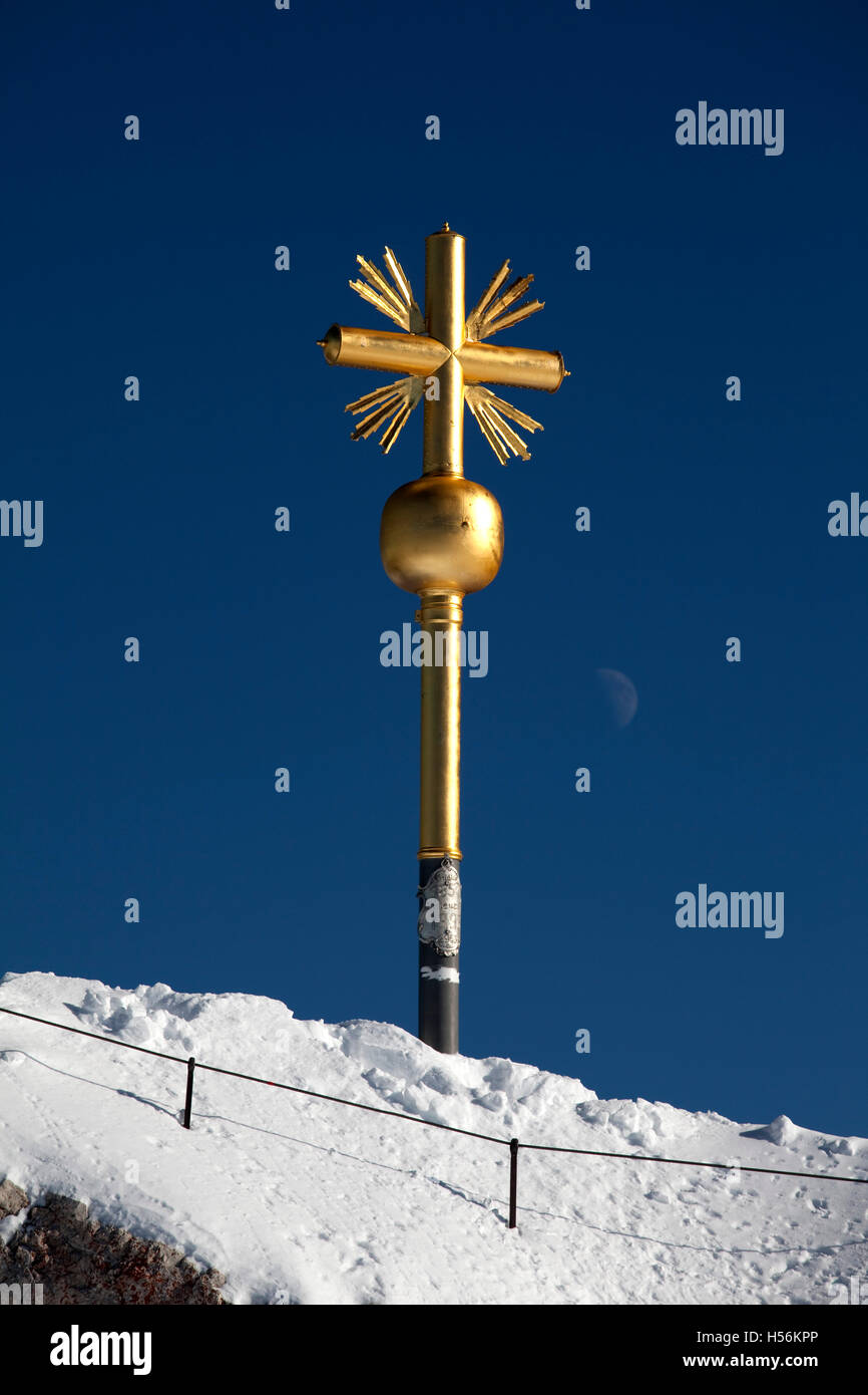 Summit cross, Zugspitze Mountain, 2962m, winter, Bavaria Stock Photo