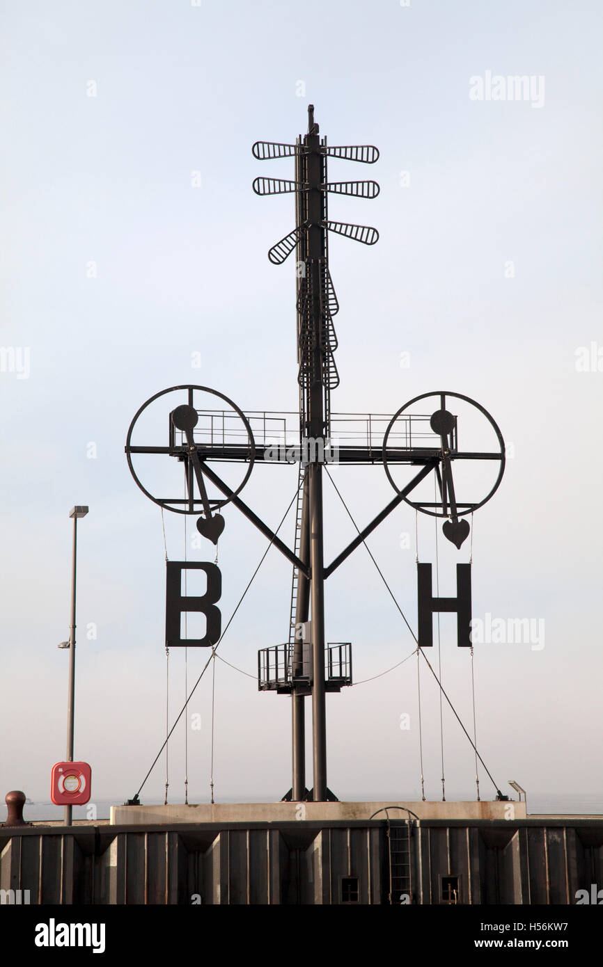Semaphore signal system, Weser banks, Bremerhaven, Bremen Stock Photo
