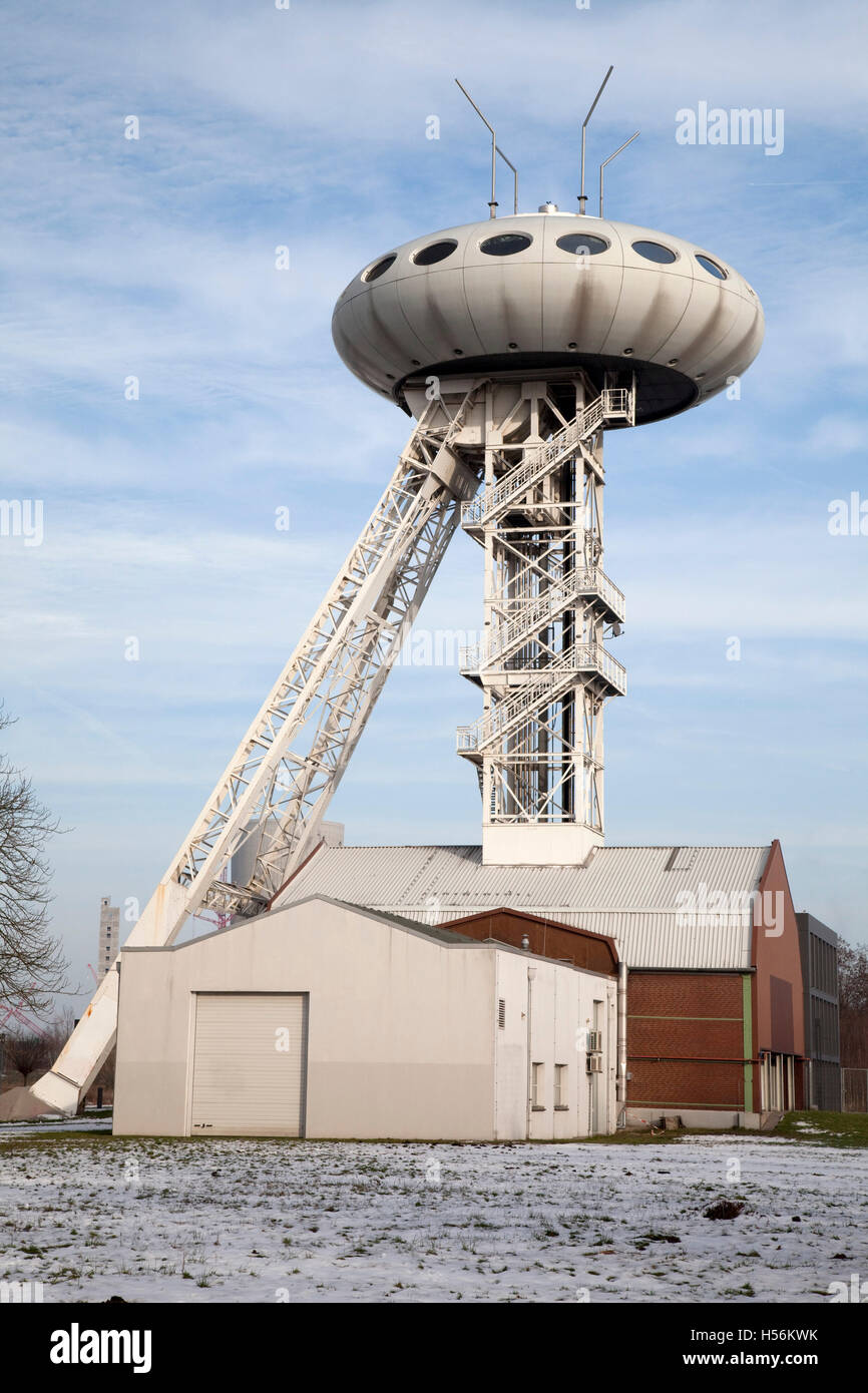 UFO, headframe, Luentec, former Minister Achenbach pit, Luenen, Ruhr Area, North Rhine-Westphalia Stock Photo