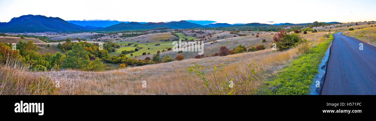Autumn landscape of Lika region paoramic view, rural Croatia Stock Photo