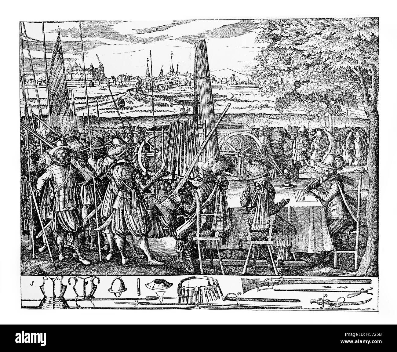 XVII century, recruiting army for the Thirty Years War Stock Photo