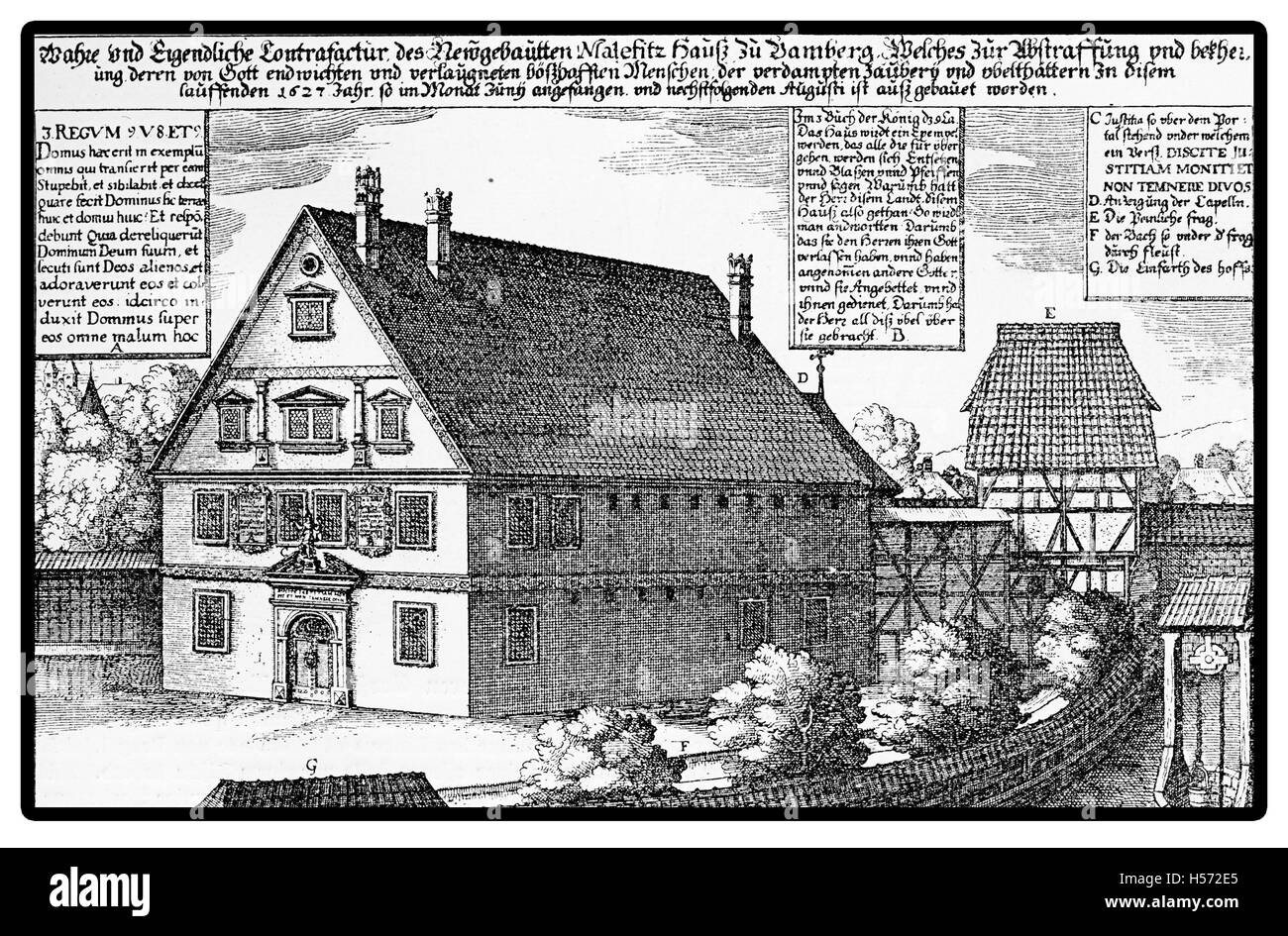The Malefiz House in Bamberg was built in 1627 by Prince Bishop Johann George II and was a torture jail of the Catholic Inquisition. The monumental building looked like a church Stock Photo