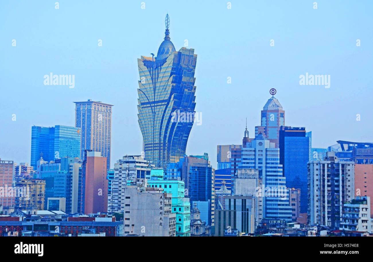 skyline  Grand Lisboa hotel casino Macau China Stock Photo