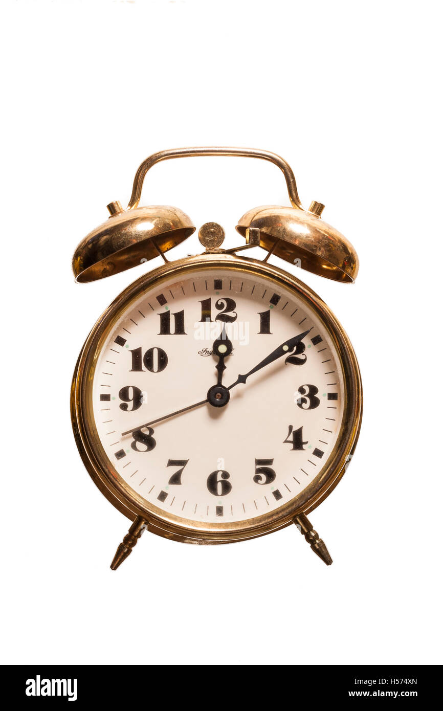 brass alarm clock isolated on white Stock Photo Alamy