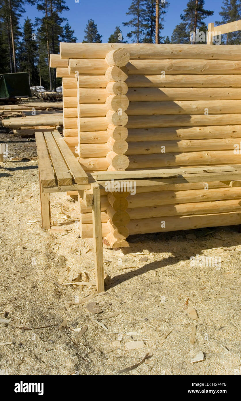log house under construction, Finland Stock Photo