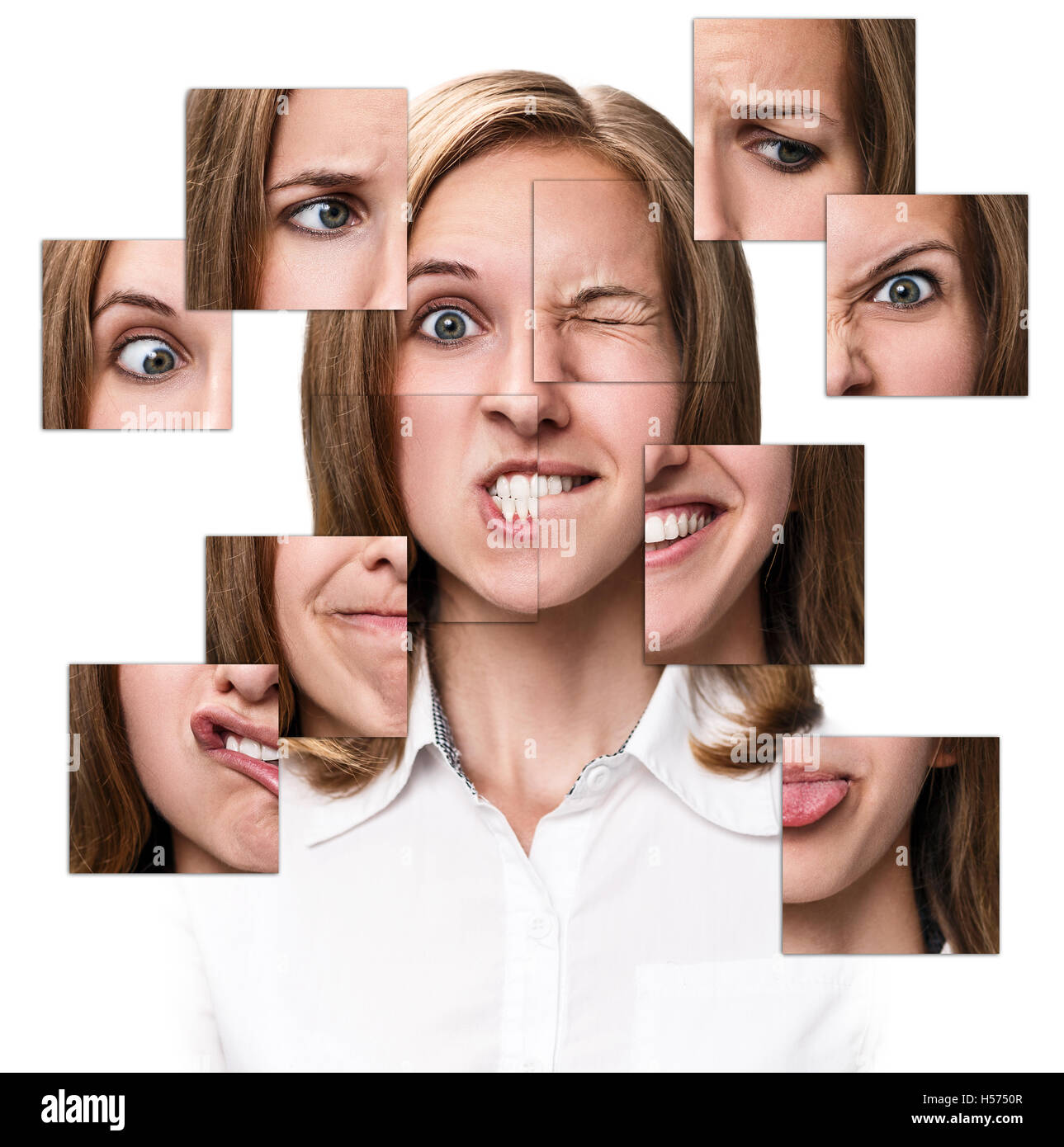 Woman face collected from different parts Stock Photo