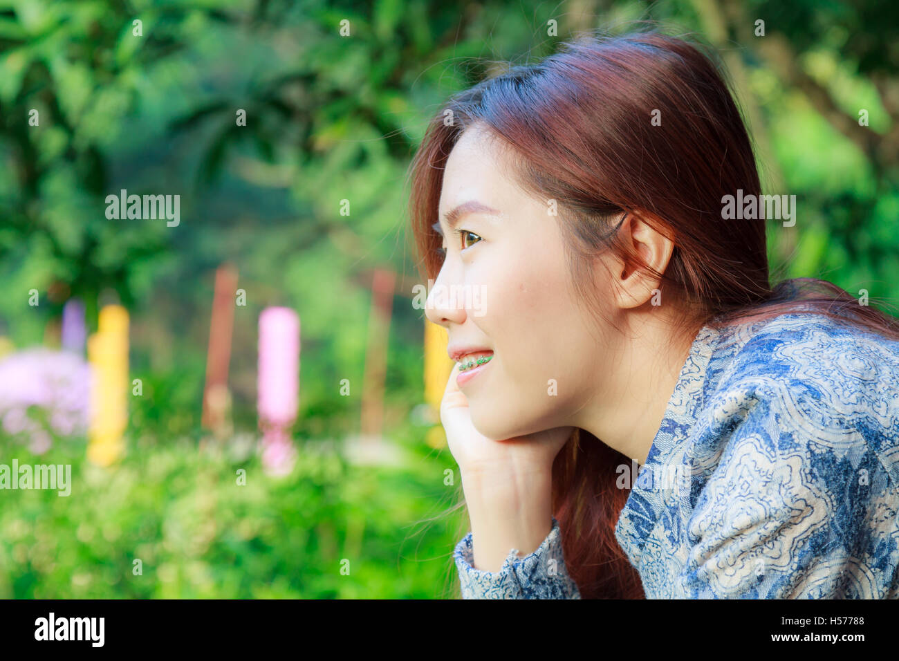 Asia teenage relax in resort on summer. Stock Photo