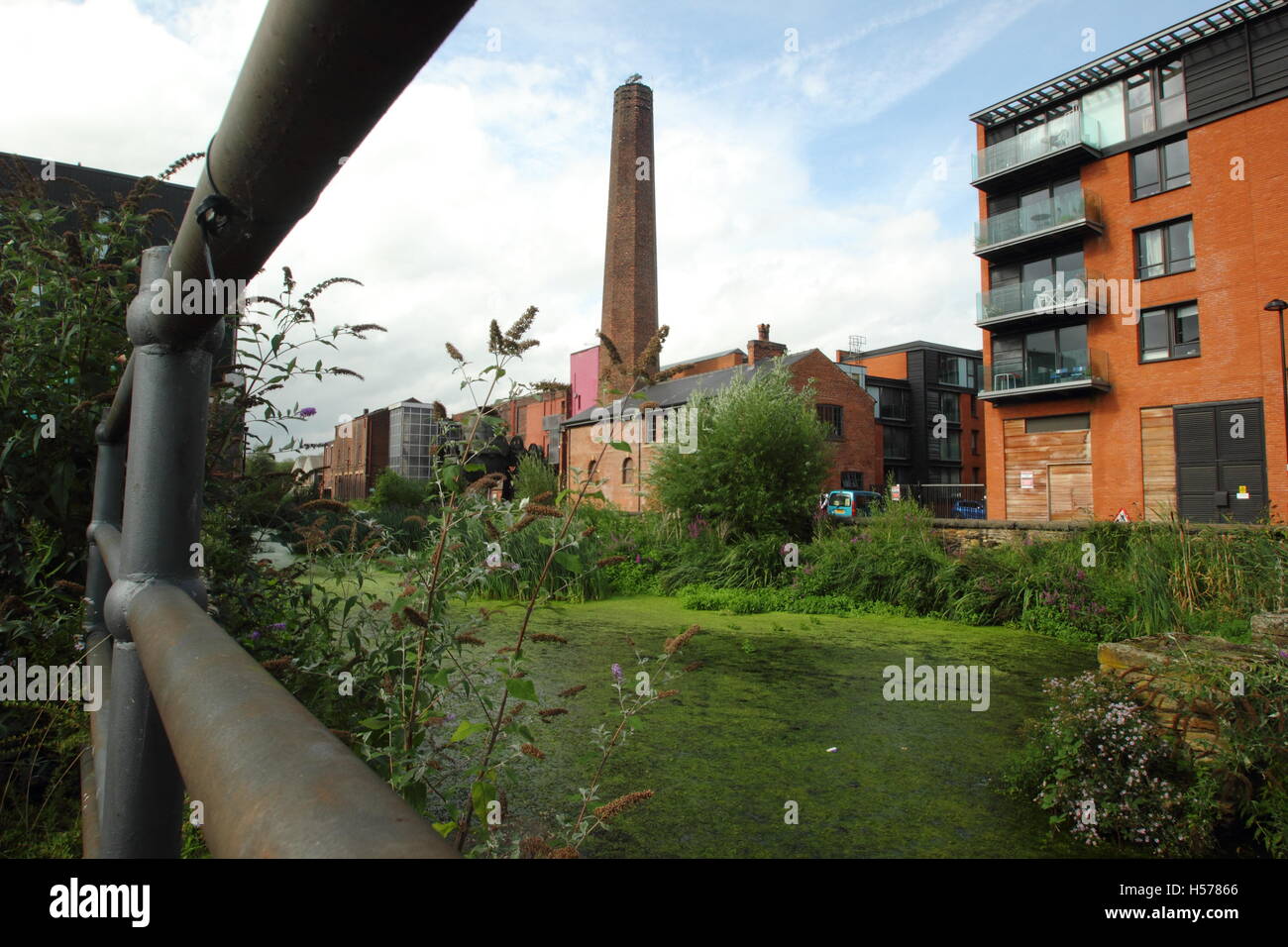 The River Don flowing through Kelham Island; a heavily urbanised, former industrial district of the city of Sheffield, UK - 2016 Stock Photo