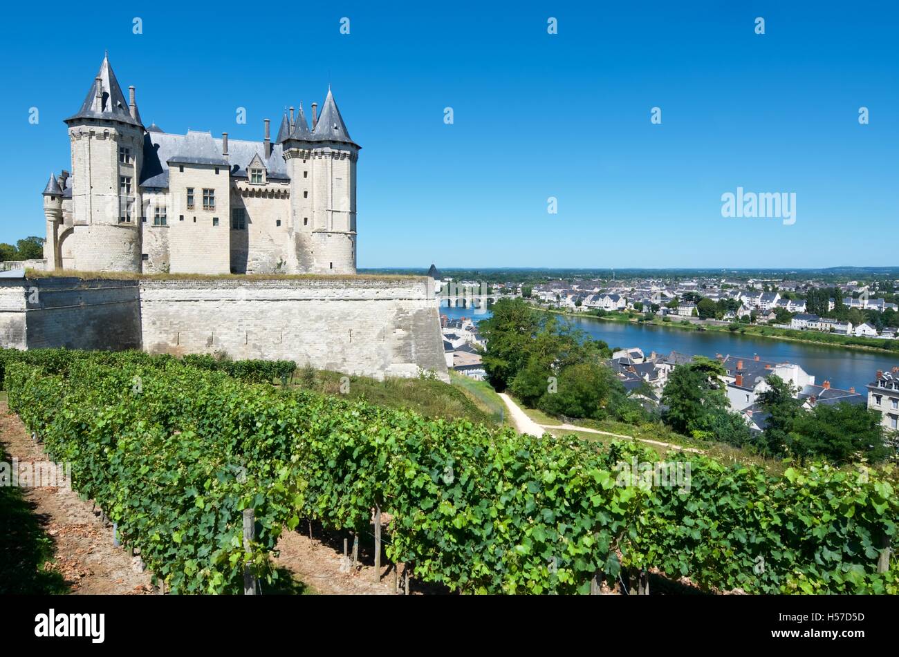Saumur castle and Loire River, Loire Valley, France. Saumur Castle was ...