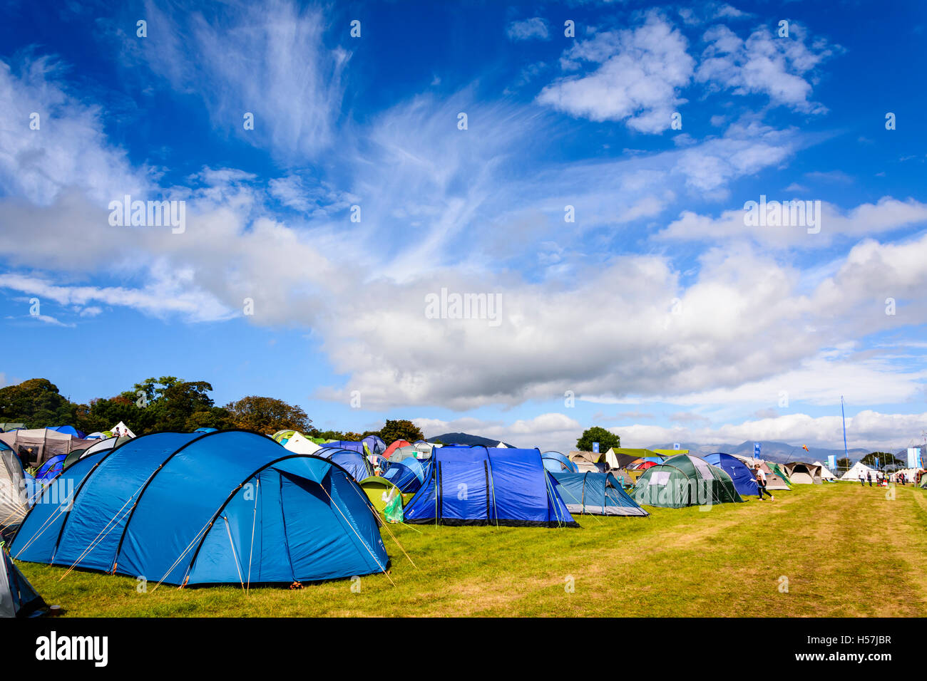 A collection of brightly coloured tents camping at Festival No.6, Portmeirion, Wales, UK Stock Photo