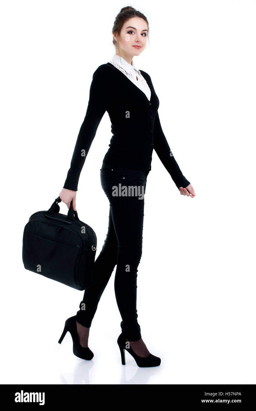 Happy successful business woman in black suit Stock Photo - Alamy