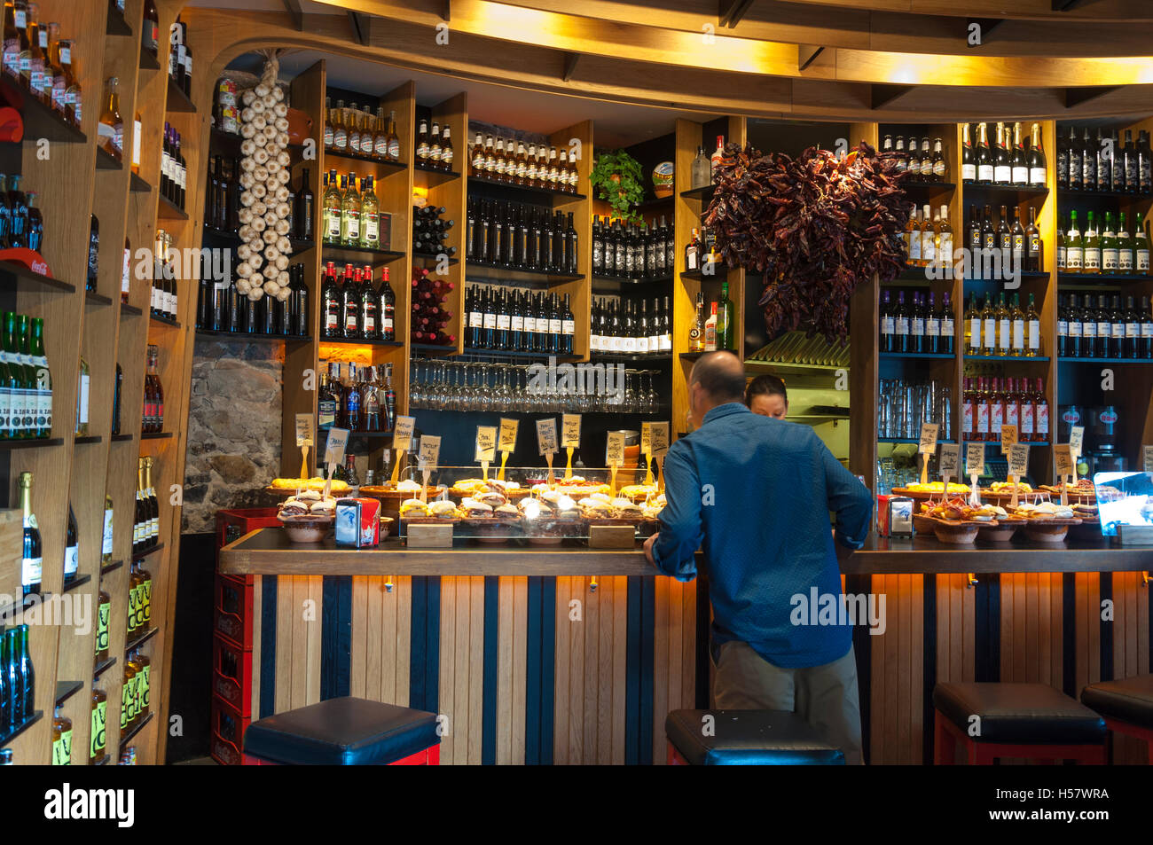 Zaharra Bar cafe winebar on Plaza Nueva, or Plaza Barria in Basque language, Bilbao, Spain Stock Photo