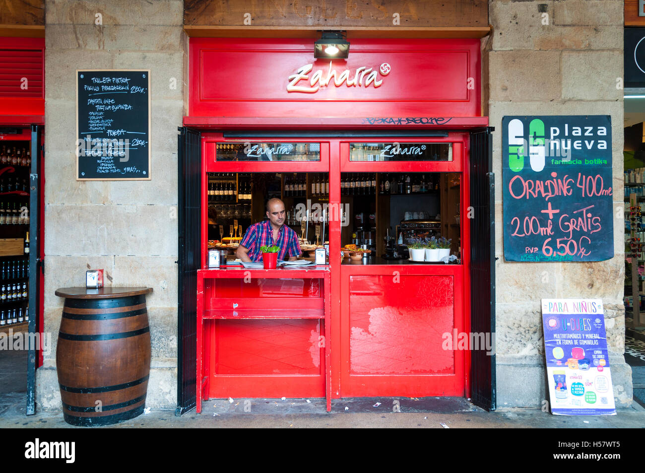Zaharra Bar cafe winebar on Plaza Nueva, or Plaza Barria in Basque language, Bilbao, Spain Stock Photo