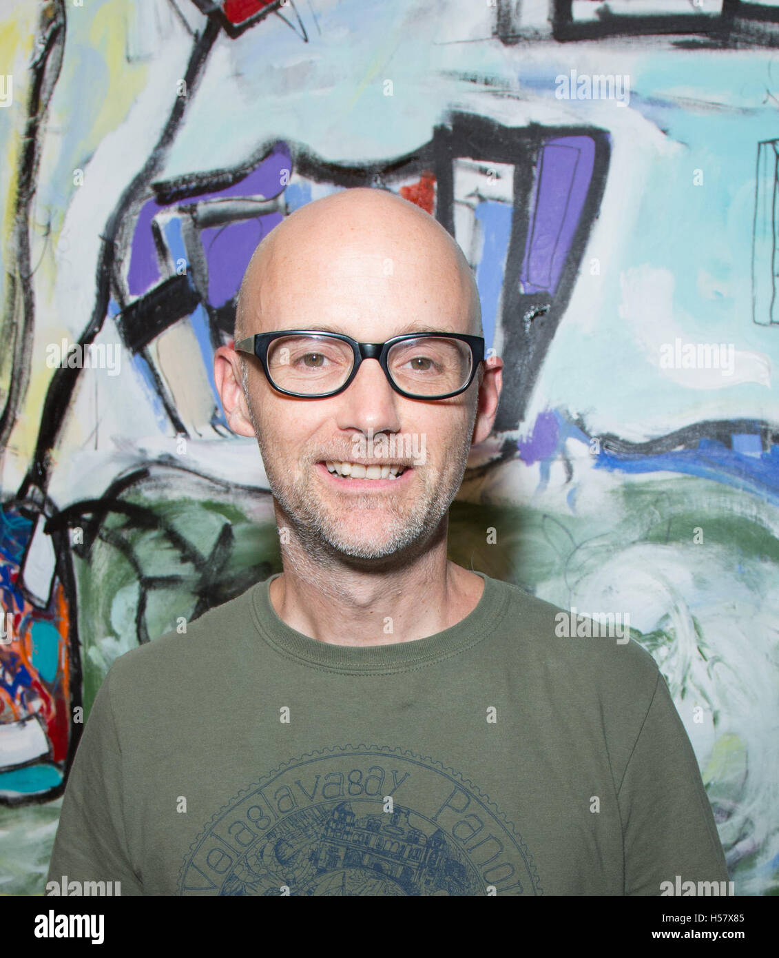 Musician, songwriter Moby attends a solo exhibition “Immovable Thoughts” by Alexander Yulish hosted by “Interview” magazine at Ace Gallery Beverly Hills on October 8, 2015 in Beverly Hills, California, USA Stock Photo