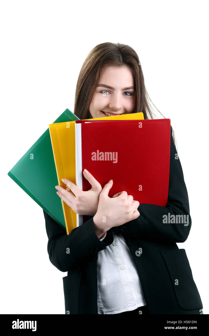 Portrait of cute young student girl with folder Stock Photo - Alamy