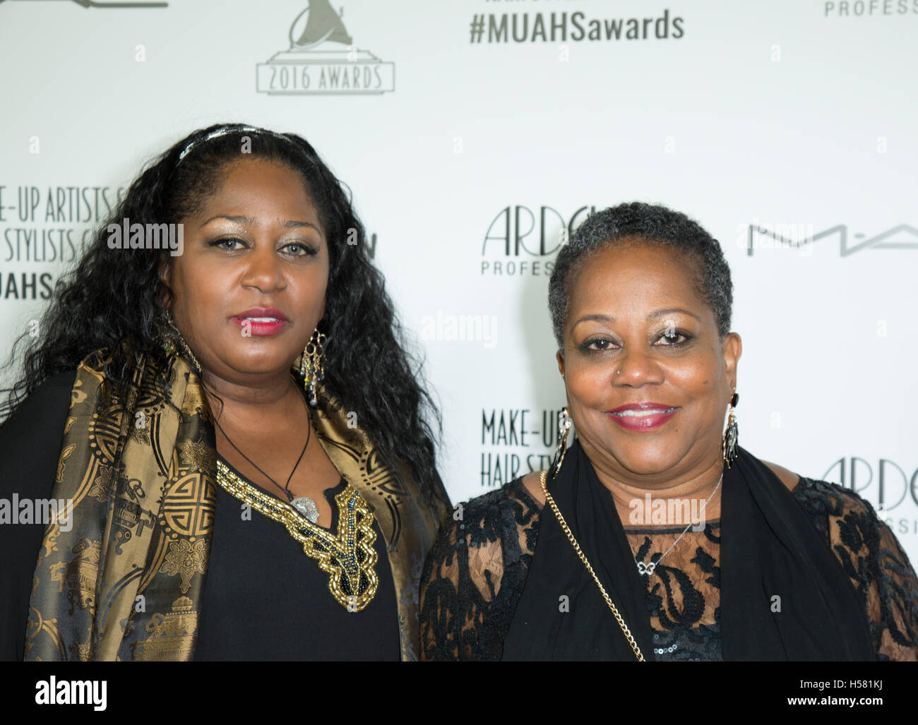 Beverly Jo Pryor and guest attend 2016 Make-up artists and Hair Stylists Guild Awards at Paramount Theatre at Paramount Studios on February 20, 2016 in Hollywood, California, USA Stock Photo