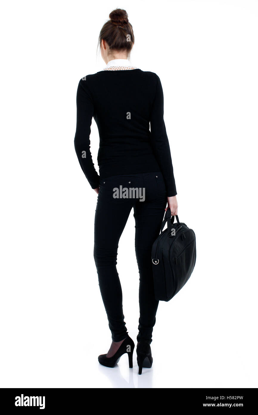Happy lady in black suit hi-res stock photography and images - Alamy