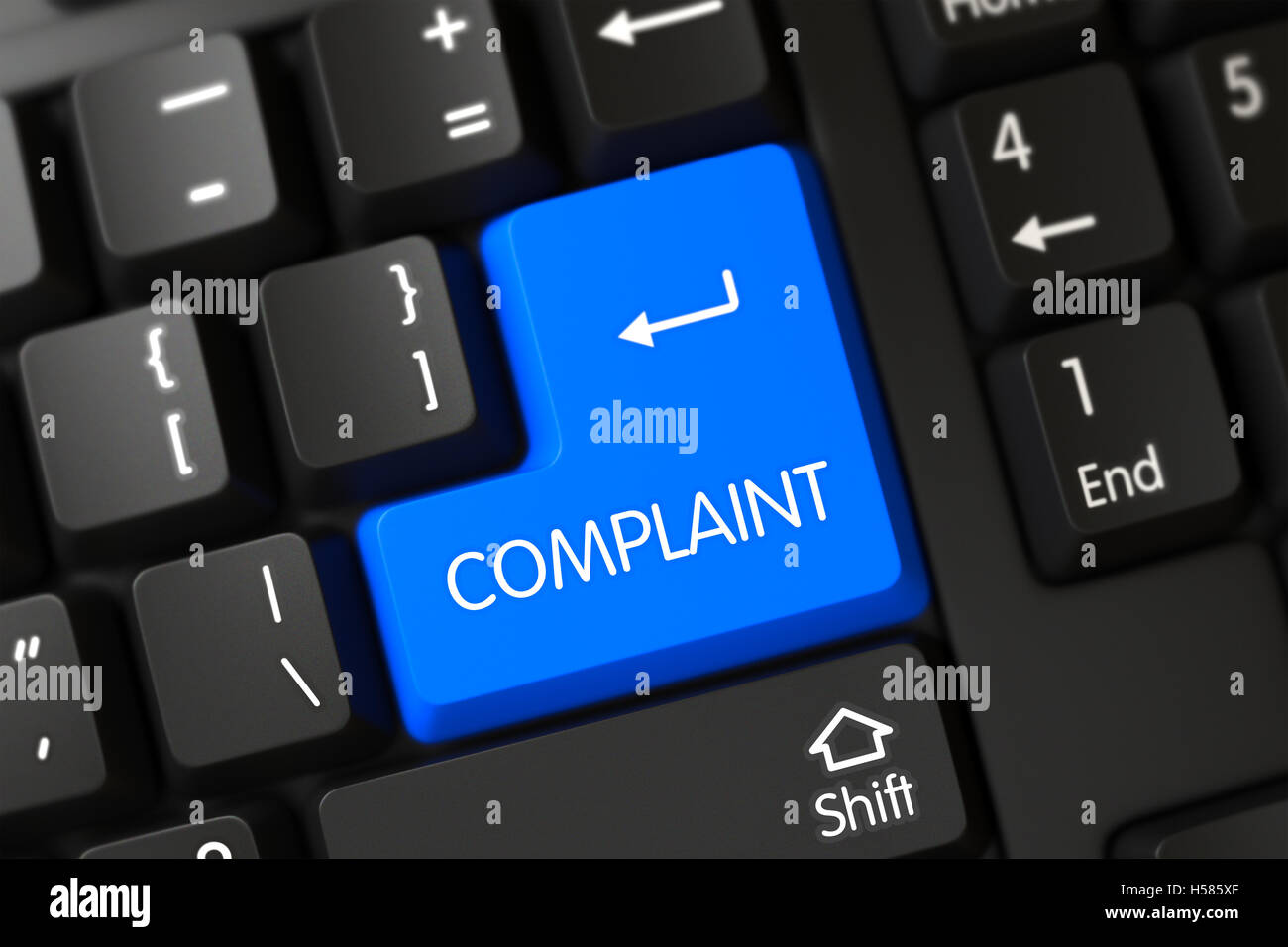 Keyboard with Blue Keypad - Complaint. 3D. Stock Photo