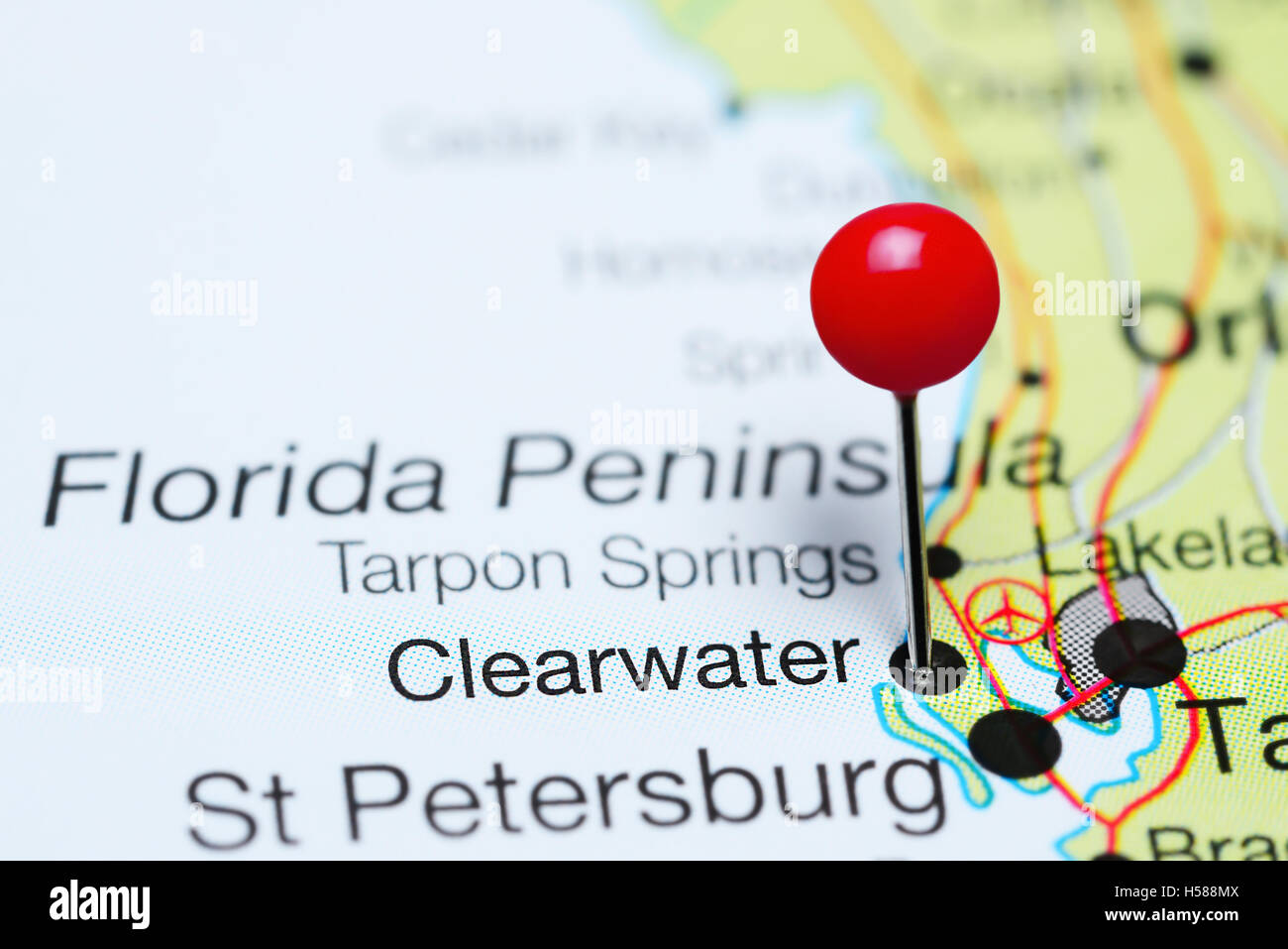 Clearwater pinned on a map of Florida, USA Stock Photo - Alamy