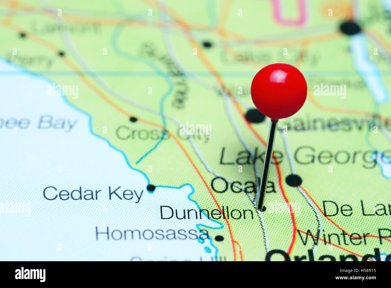 Dunnellon pinned on a map of Florida, USA Stock Photo