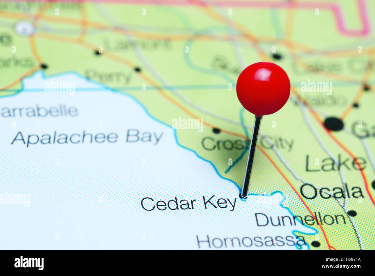Map of cedar key florida hi res - Cedar Key Pinned On A Map Of Florida Usa H5891A