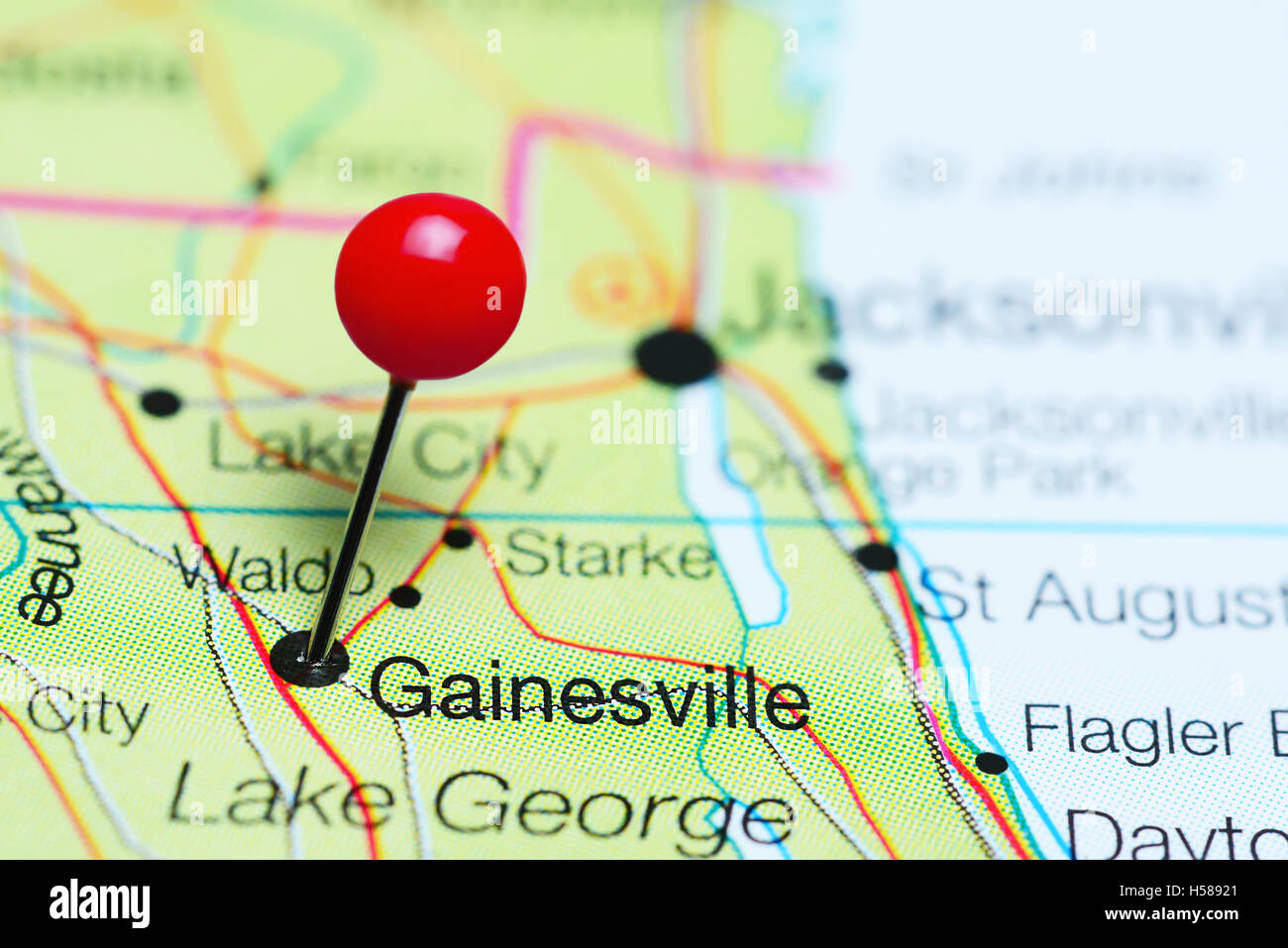 Gainesville city hi res stock photography - Gainesville Pinned On A Map Of Florida Usa H58921 
