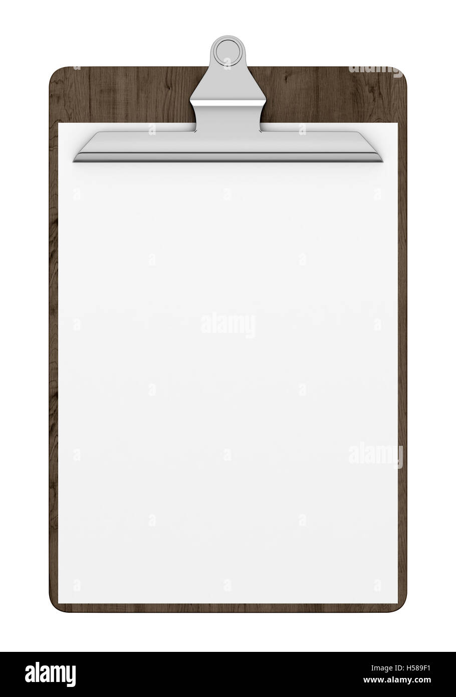 wooden clipboard with blank paper isolated on white background Stock