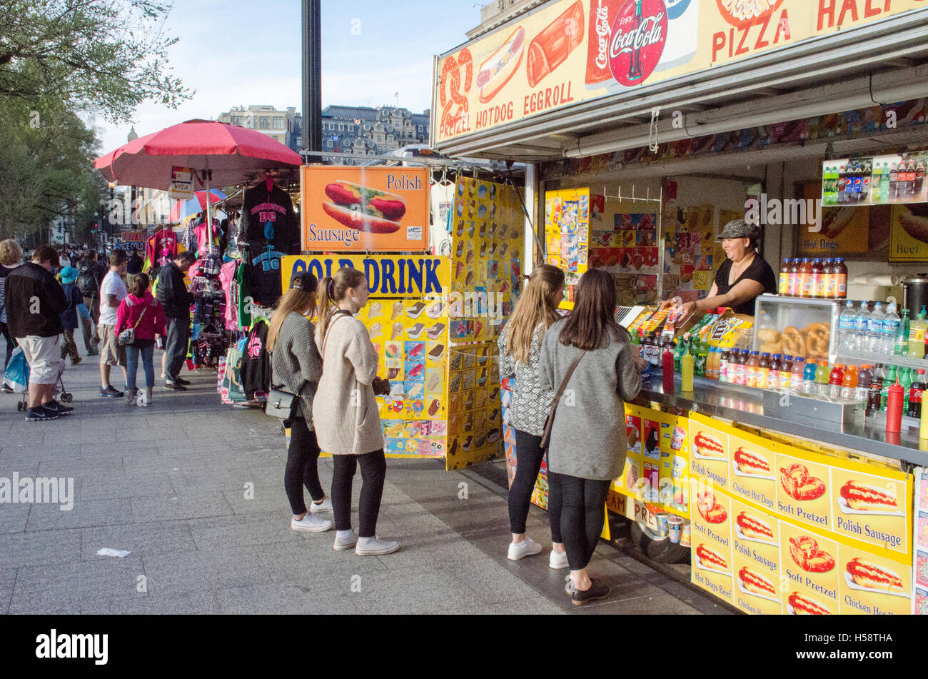 Vendors sell food and souvenirs to visitors to Washington DC Stock
