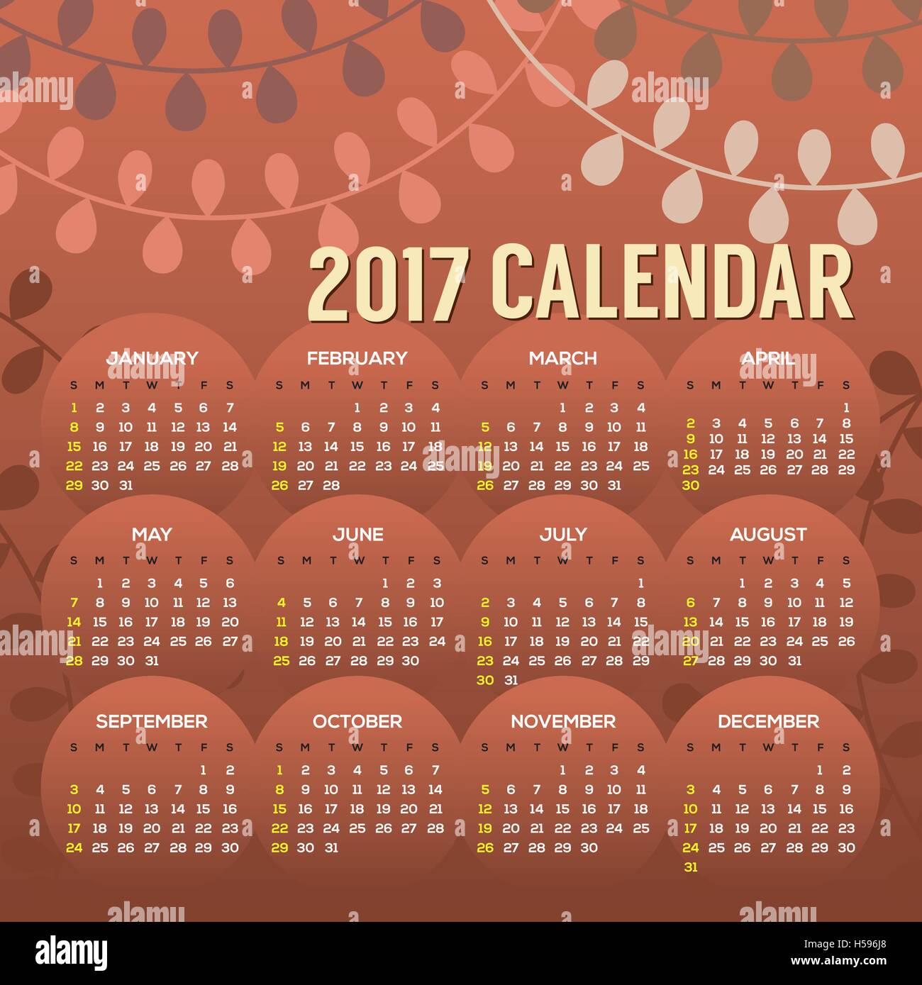 2017 Printable Calendar Starts Sunday Vector Illustration Stock Vector ...