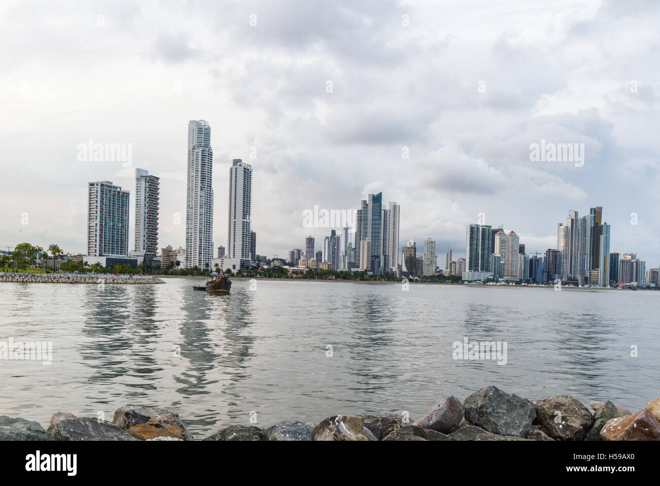 Panama City, Panama- June 08: Cityscape from across the bay in Panama. June 08 2016, Panama City, Panama. Stock Photo