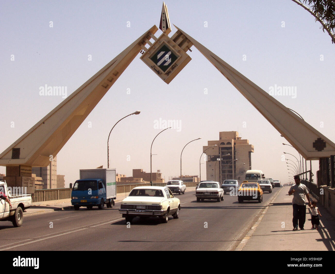 24th July 2003 The Al Jumhuriya Bridge in Baghdad, seen from the western end. Stock Photo