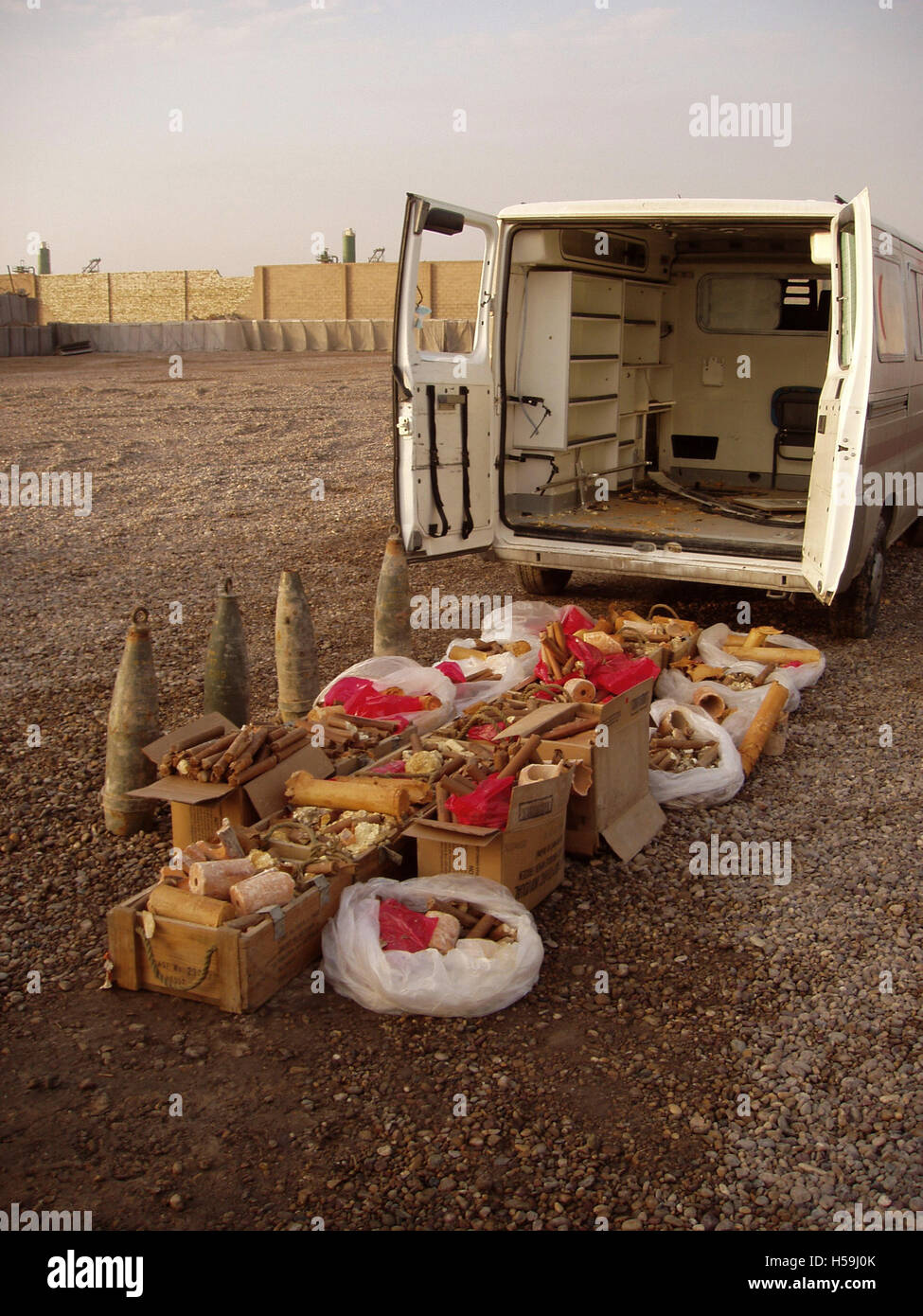 11th November 2003 An arms cache put on display by the U.S. Army inside FOB (Forward Operating Base) Falcon, south of Baghdad. Stock Photo