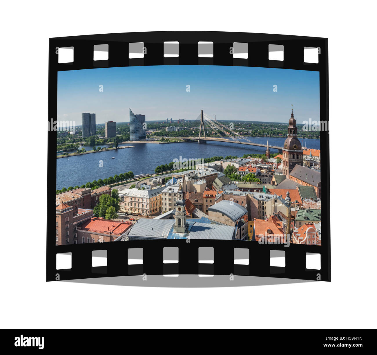 View over the old town of Riga to Daugava river, Latvia, Baltics, Europe Stock Photo