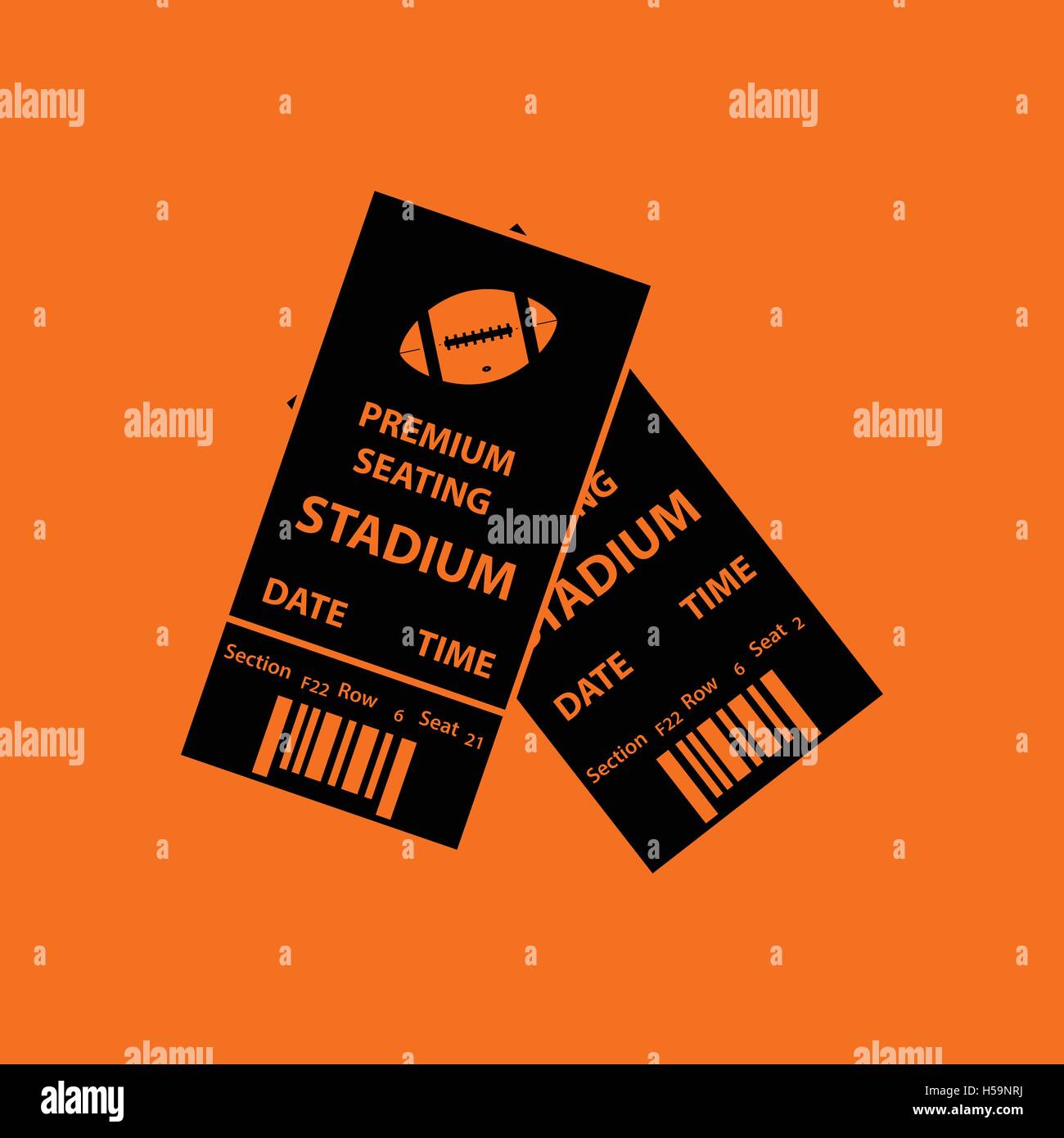 American football tickets icon. Orange background with black. Vector