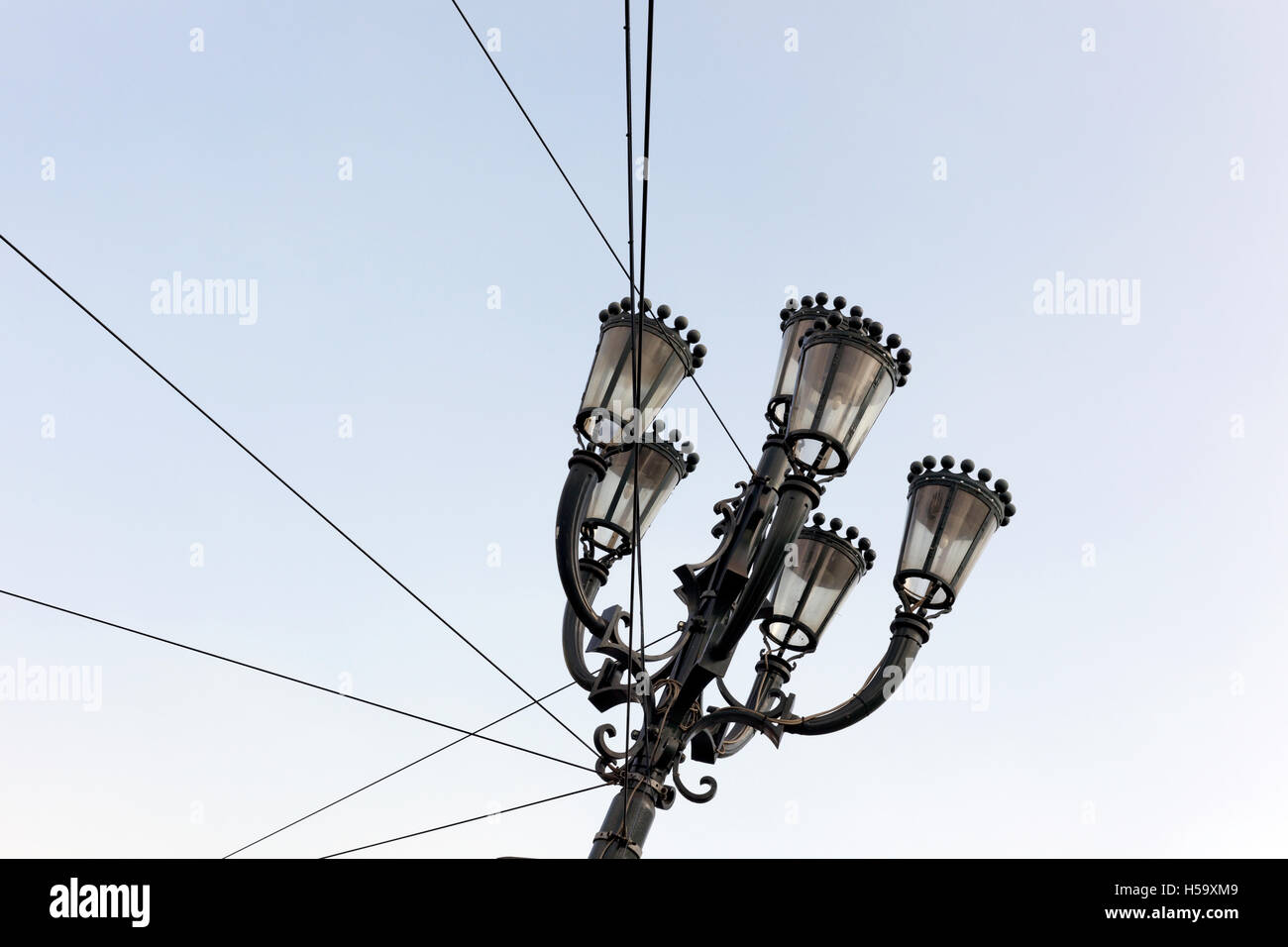 Overhead  light and cables,Turin,Italy Stock Photo