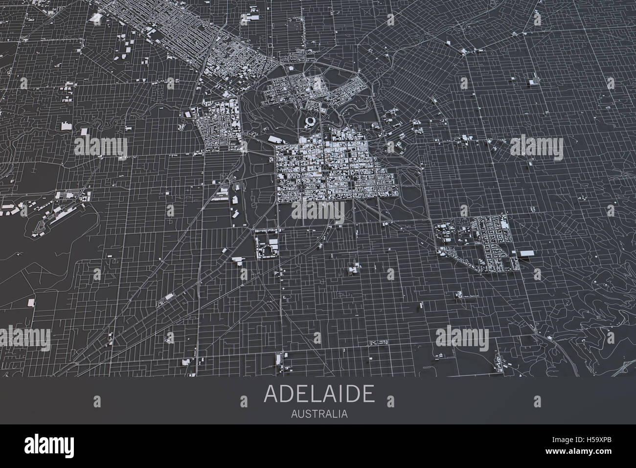 Adelaide map, satellite view, city, Australia. 3d rendering Stock Photo
