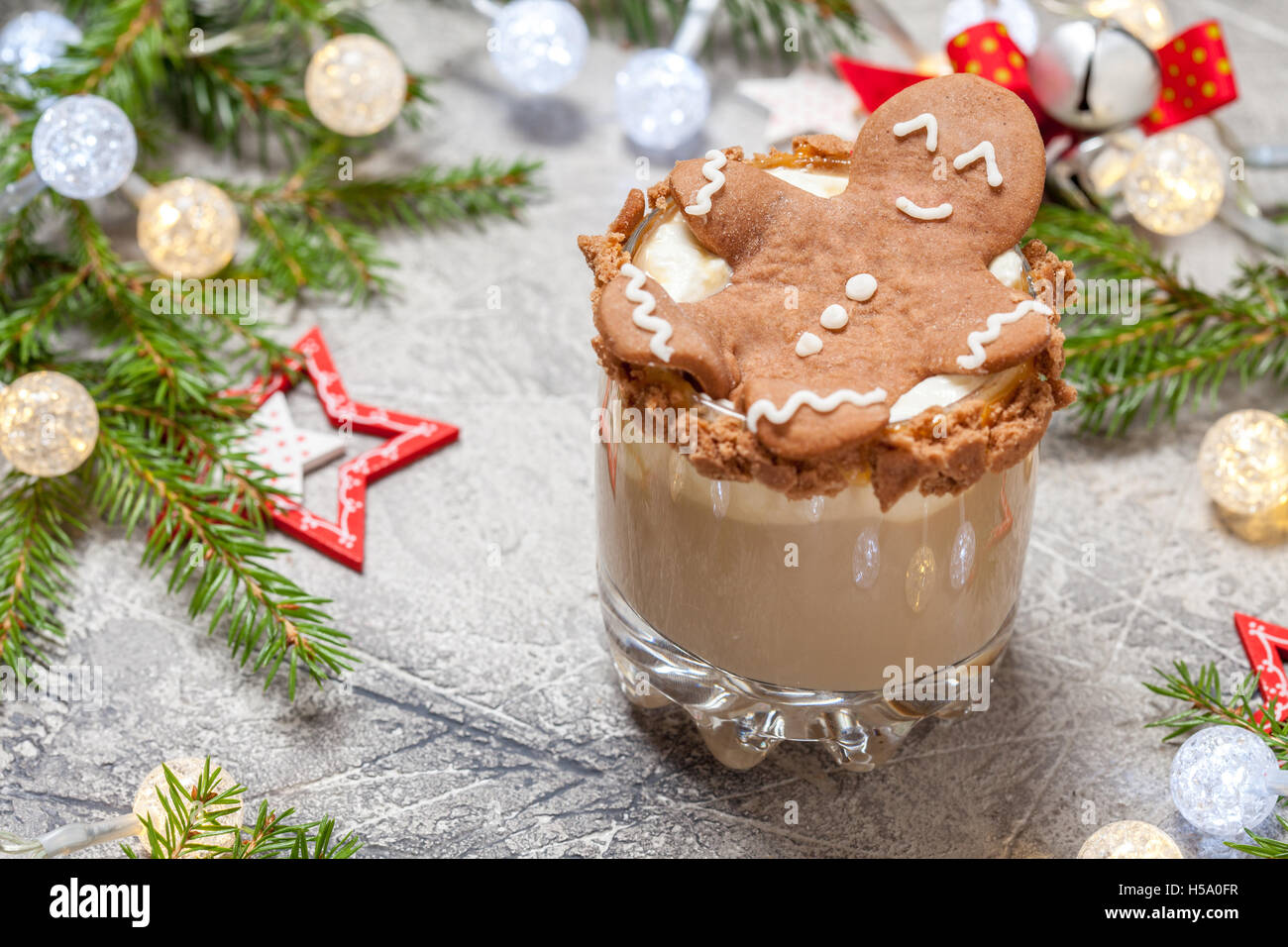 Drunken Gingerbread man in a Christmas cocktail Stock Photo