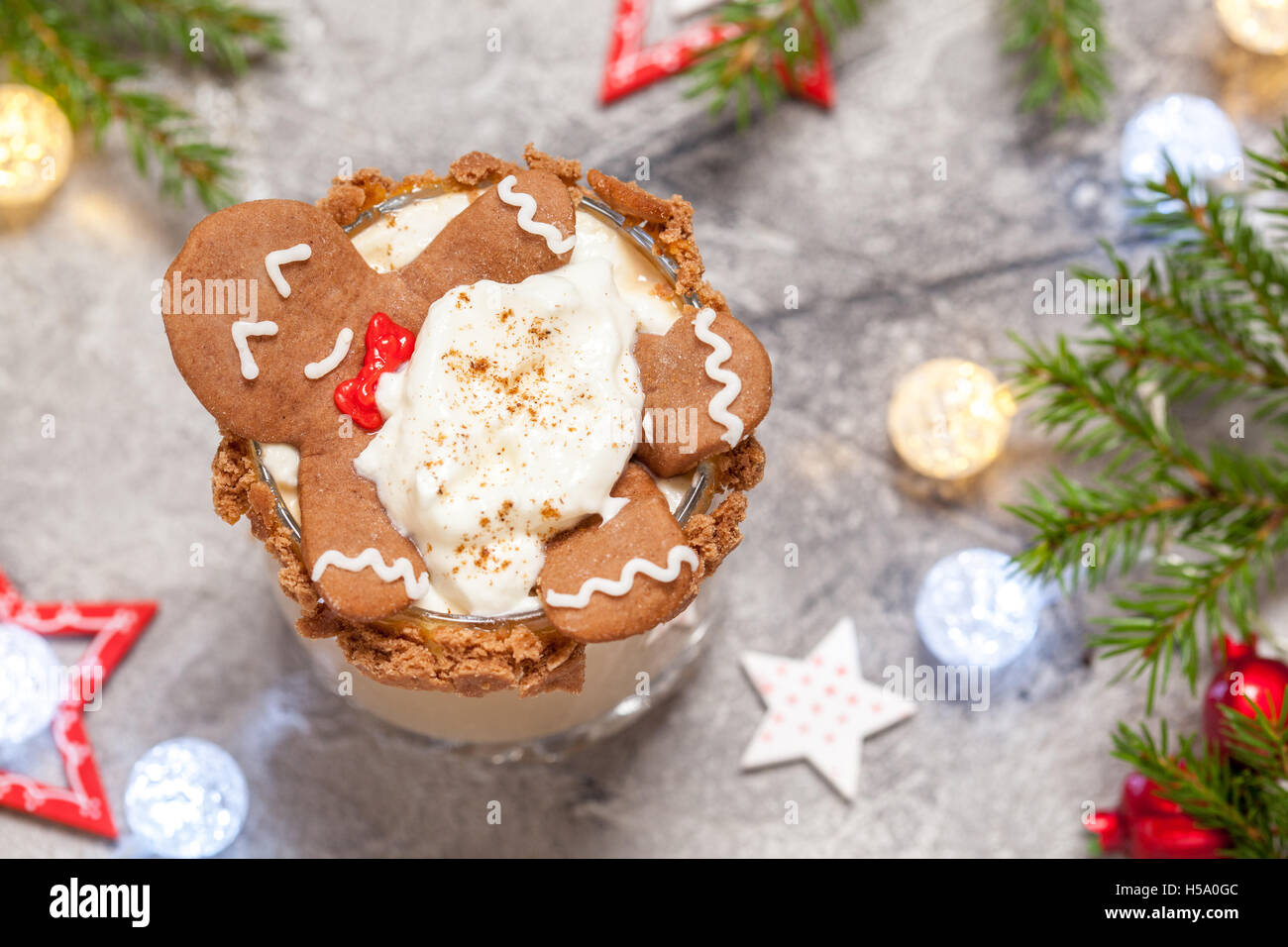 Drunken Gingerbread man in a Christmas cocktail Stock Photo