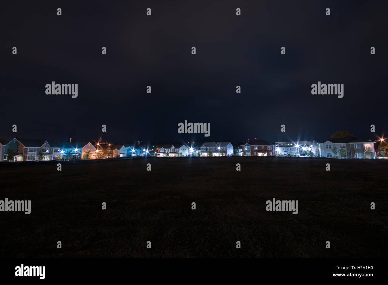 Night photograph of an urban housing development Stock Photo